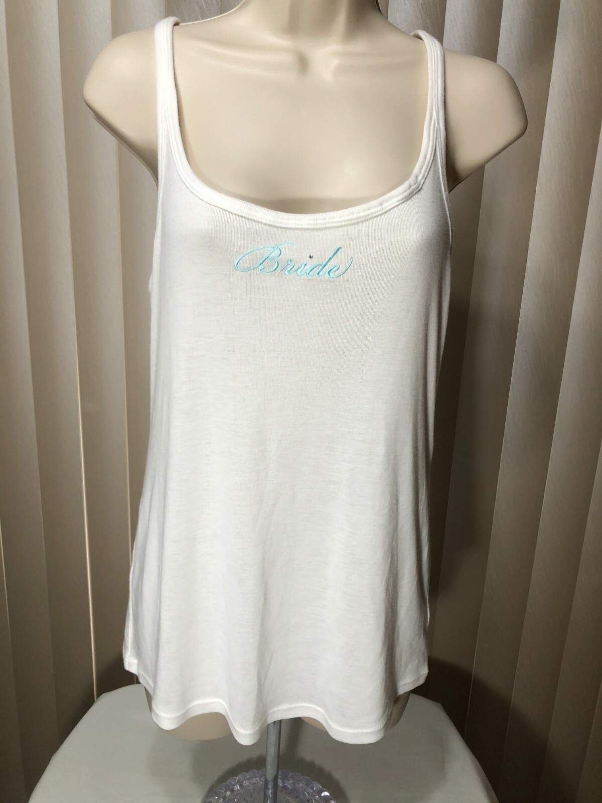 Linea Donatella Bride Racerback Pajama Top S Lace Tank PJs Embroidered White