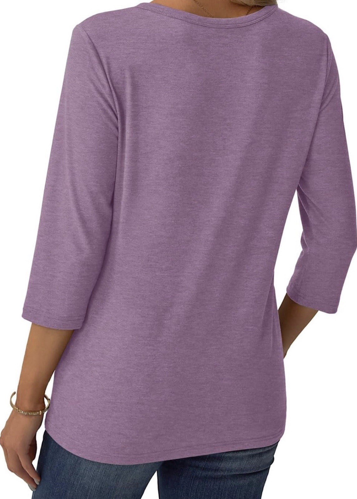 Bloom Chic Women’s Purple Solid Henley Top 3/4 Sleeve Button Placket M