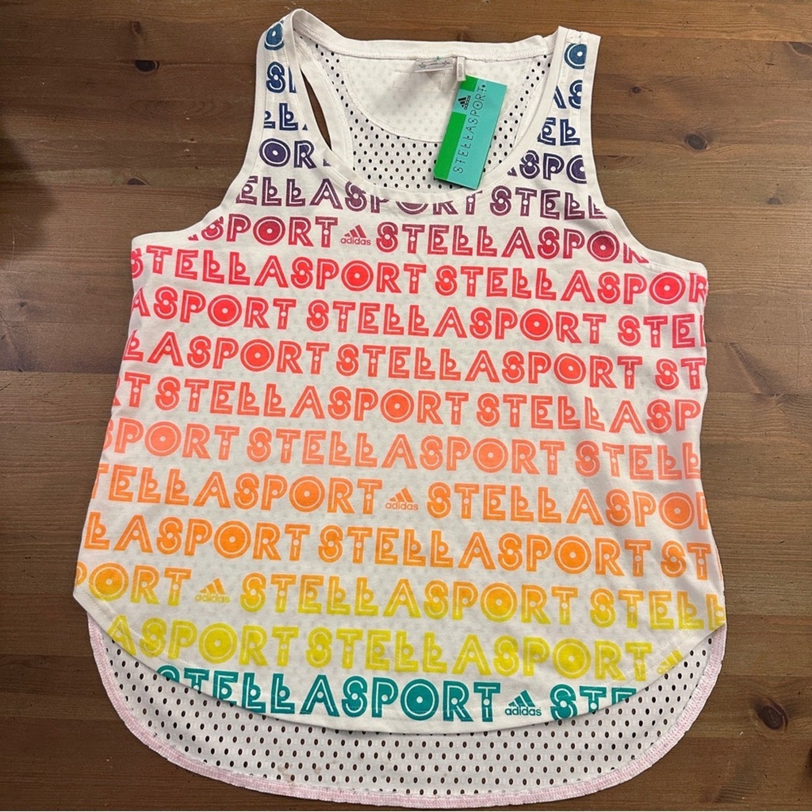 NWT Women’s Adidas StellaSport Stella McCartney White Rainbow Mesh Tank Small