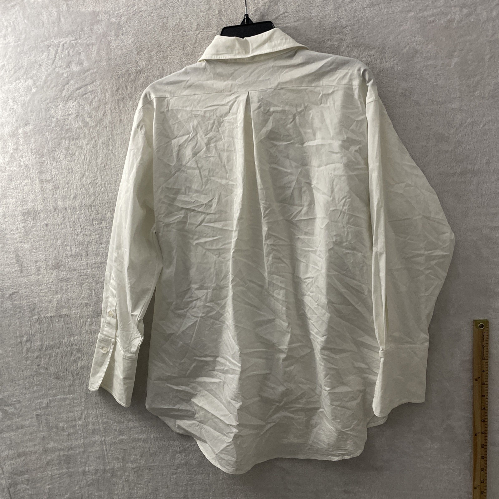 En Creme Womans Button Top Solid White Medium Cotton Blend Long Sleeve Collar