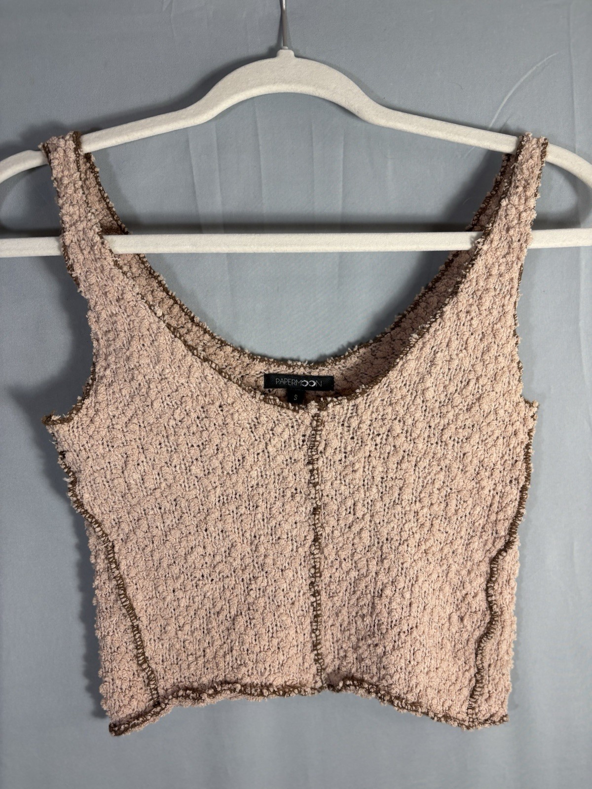 Papermoon Light Brown Cozy Knit Tanktop sz S Textured Cropped Camisole Indie