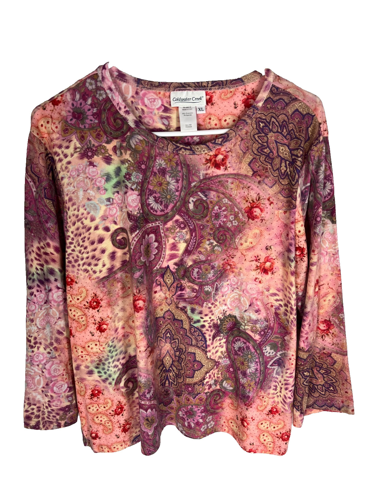 COLDWATER CREEK Shirt Size XL Pink Green Floral Y2K Ditzy Fairy Whimsi Top