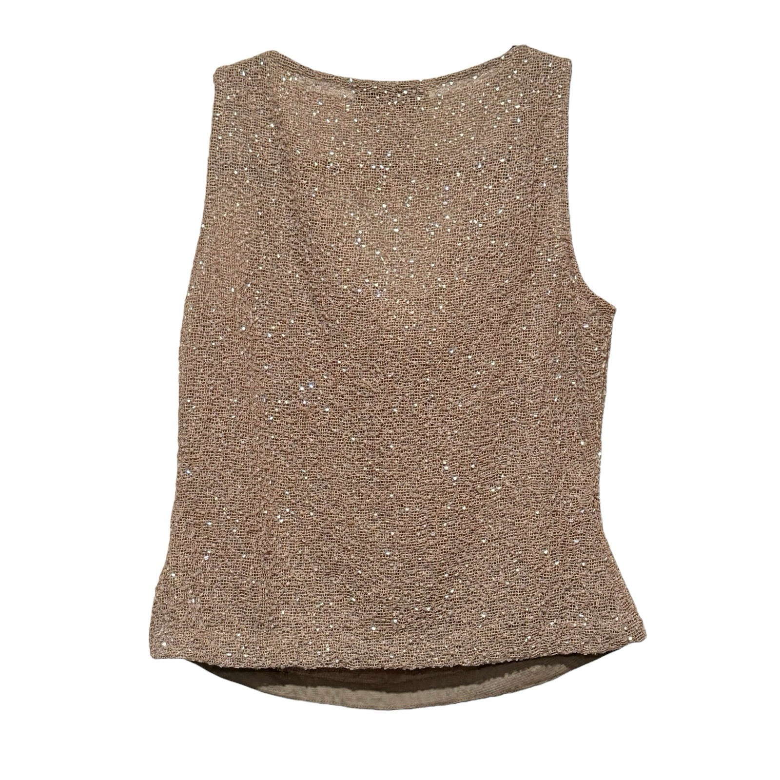 Papell Boutique Womens Petite Small Beaded Tan Cocktail Formal Sleeveless Blouse