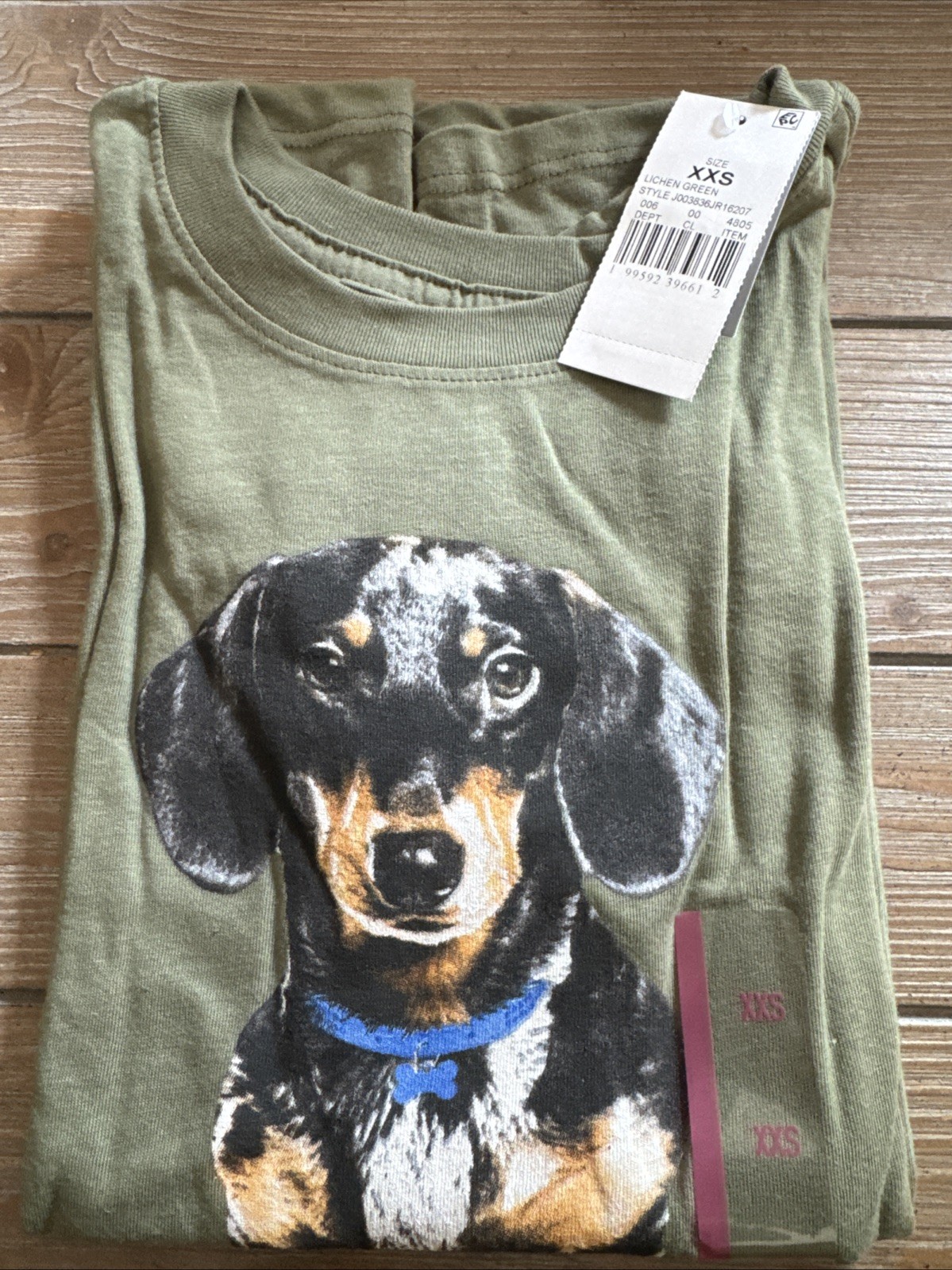 Zoe + Liv Dachshund Graphic T Shirt SZ XXSmall Women’s Olive Green Tee