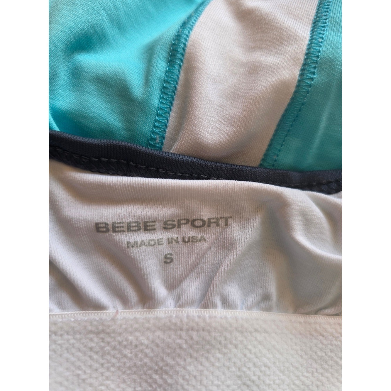 bebe Gray, White & Aqua Racerback Tank Size Small