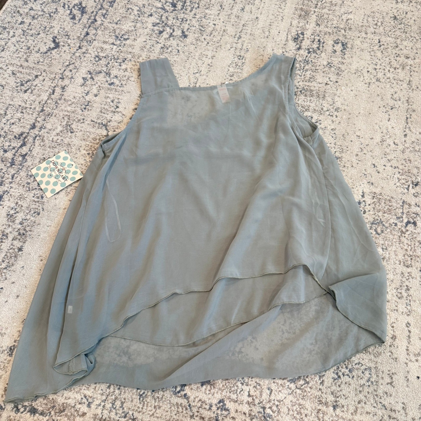 NWT DownEast Basics Lullaby Tank Shadow Grey Draped Chiffon Sleeveless Top Large