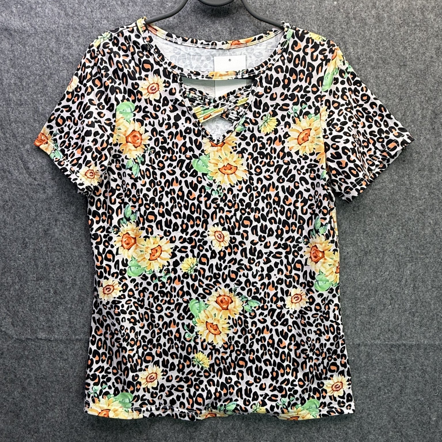 Women’s Small Leopard Floral Print Top Polyester Elastane V-Neck