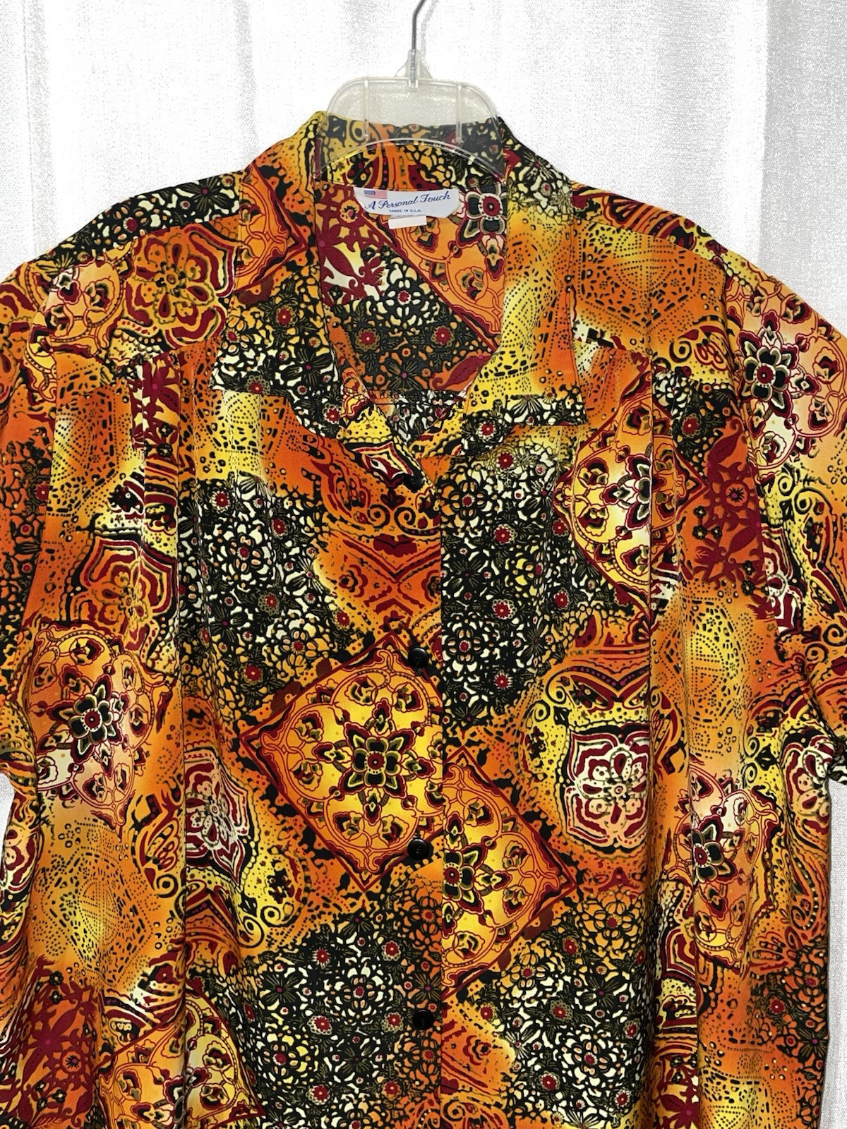 A Personal Touch Colorful Artsy Orange Multicolor Button Up Top Made In USA 3X
