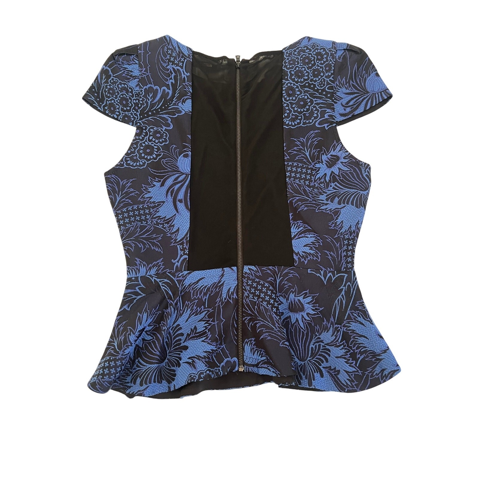 READ Alice + Olivia Blue Bateau Neckline Short Sleeve Blouse Size XS/S