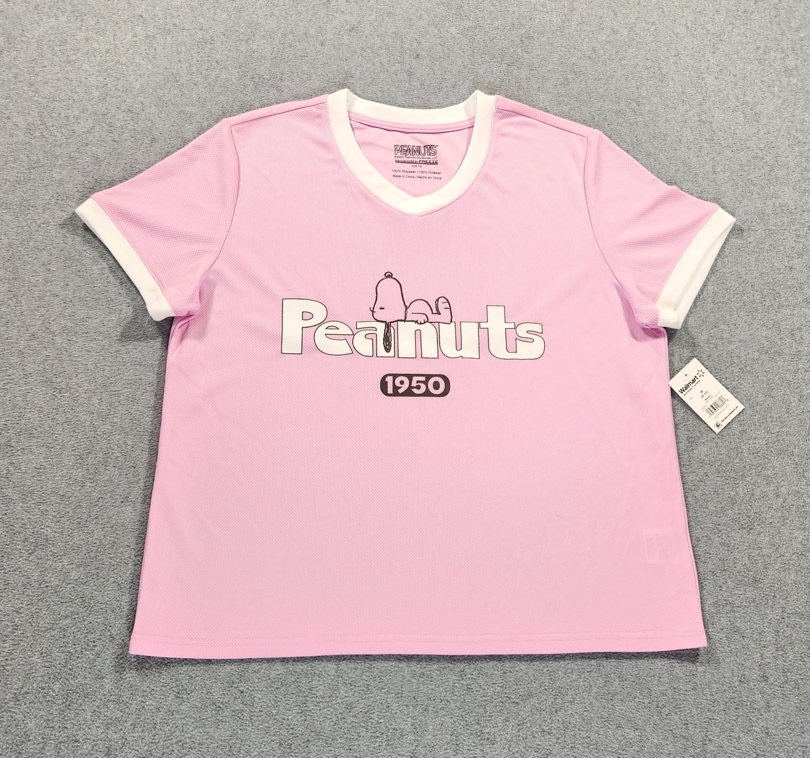 NWT Peanuts Pink Jersey Shirts Womens Size M (8-10) Cropped Snoopy Woodstock
