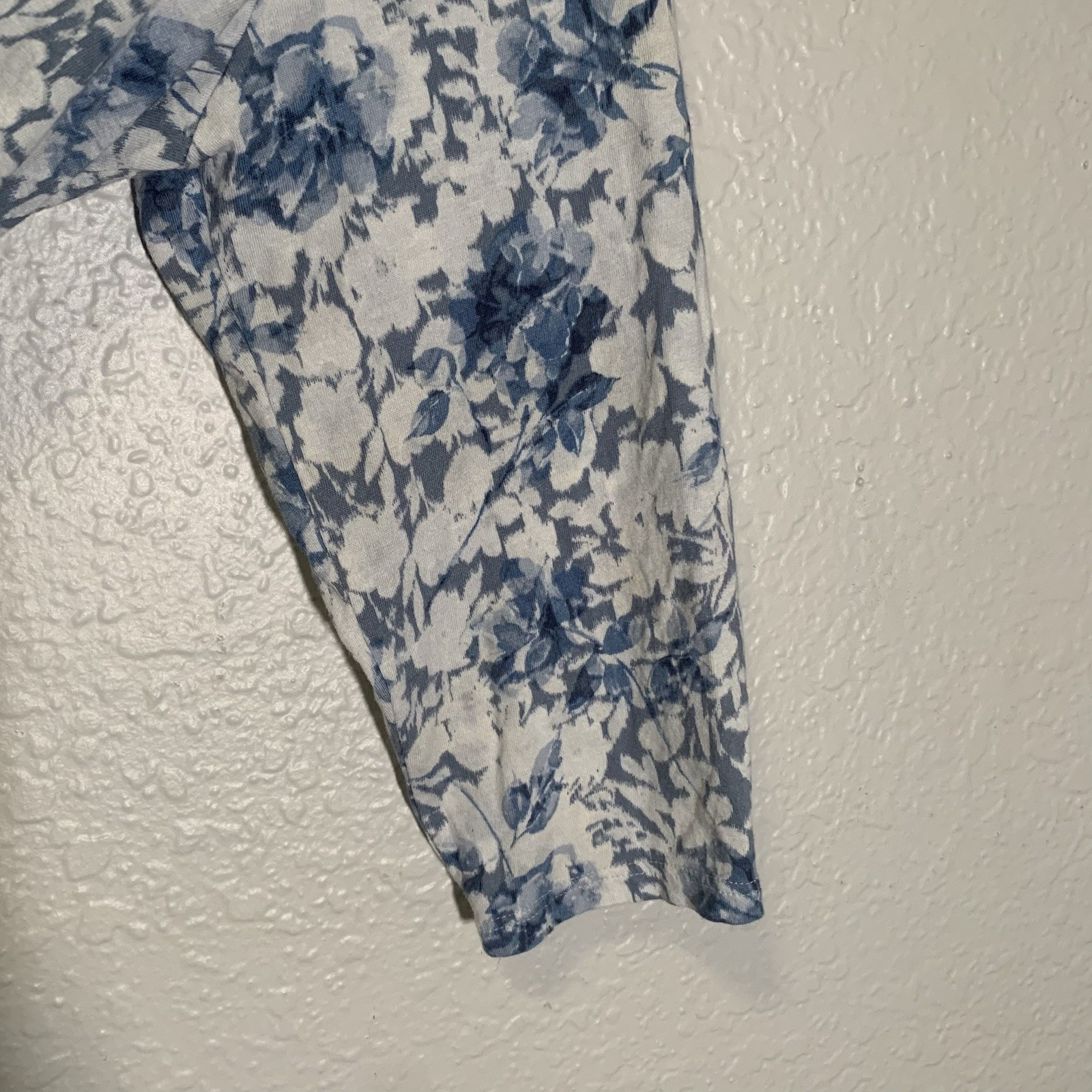 Pure Jill Ballet Sleeve tunic Top Shirt Medium Blue Floral 3/4 Sleeve Modal