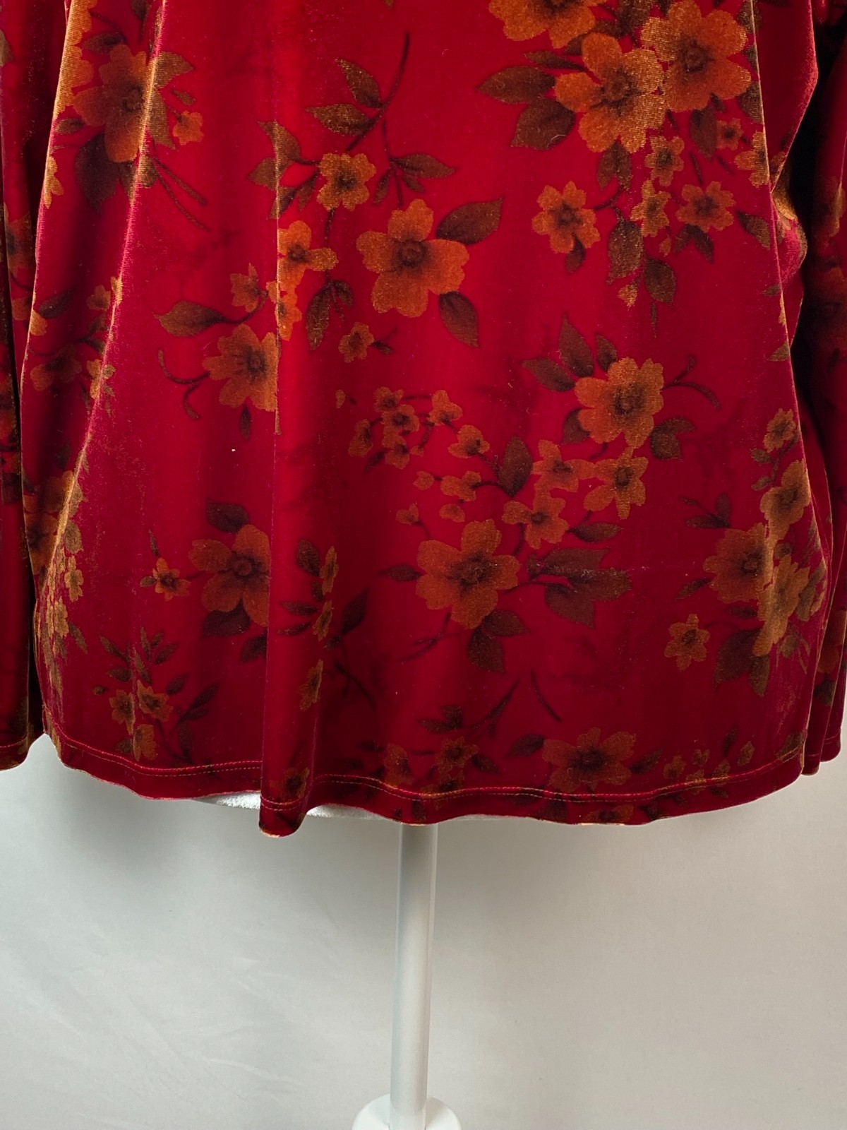 Red Black Velvet Burnout Women’s Top Y2K Floral Print Boho Sz 1X Judith Hart