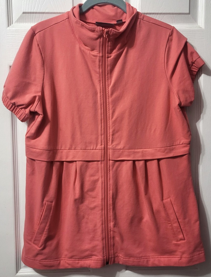Womens Motto Pink Full Zip Short Sleeve Top Size Medium