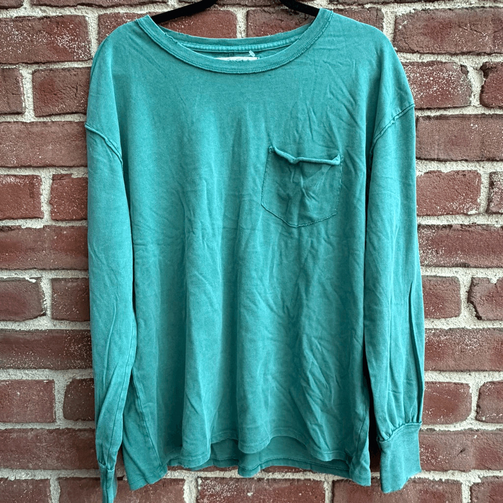 Free People We The Free Fade Into You Long Sleeve Tee shirt in green L NEW