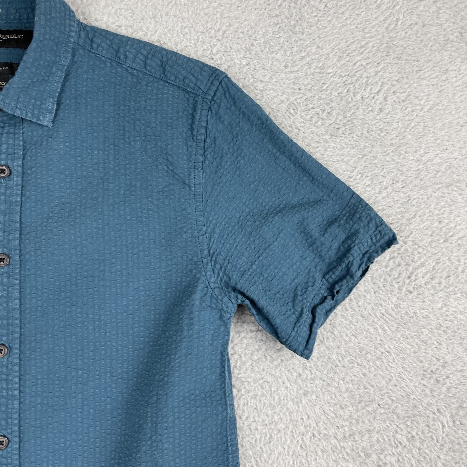 Banana Republic Searsucker Shirt Women Extra Small XS Teal Slim Fit Button Up
