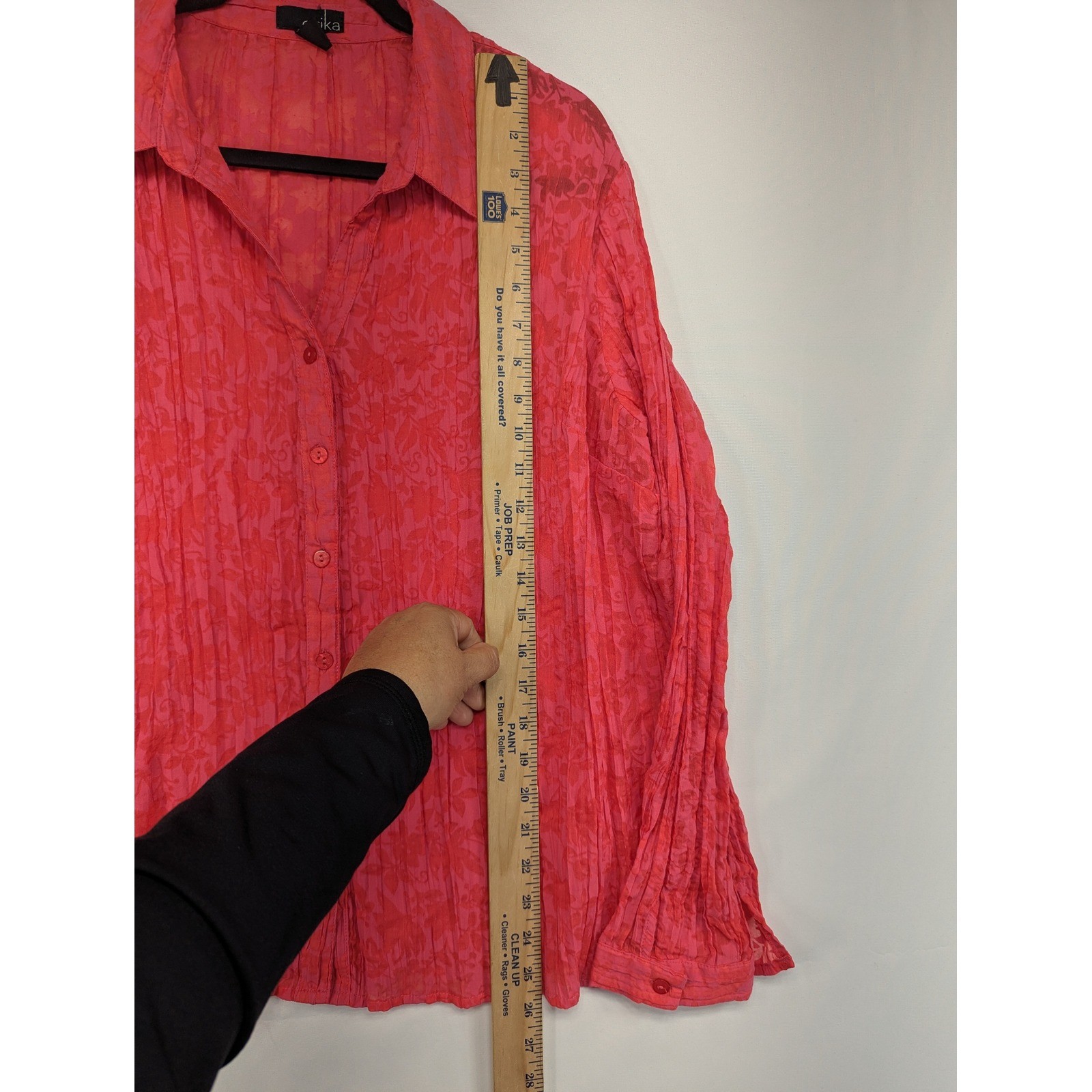 Erika Womens XL Button Down Shirt Pink Floral Textured Long Sleeve