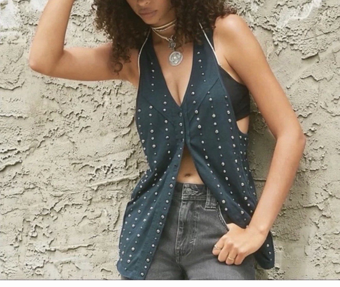 We The Free Studded Tank Top Black Large Casual Festival Bohemian Cotton