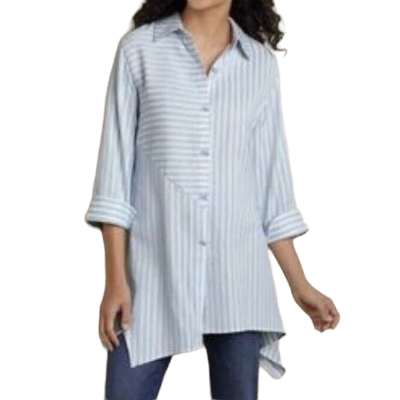 Soft Surroundings Striped Asymmetric Hem Tunic Blouse Coastal Grandma Petite XS