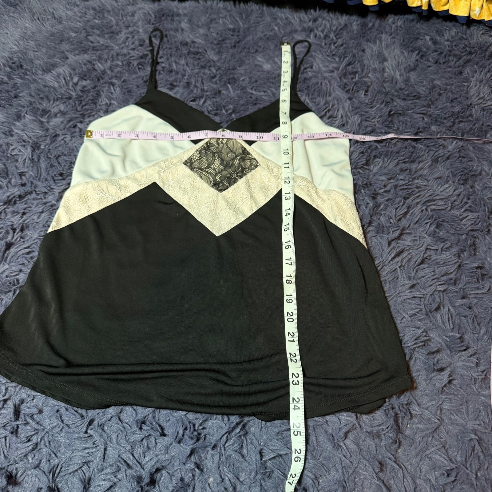 Express Y2k Black White Geometric Lace Detail Tank Top Spaghetti Strap Size Med