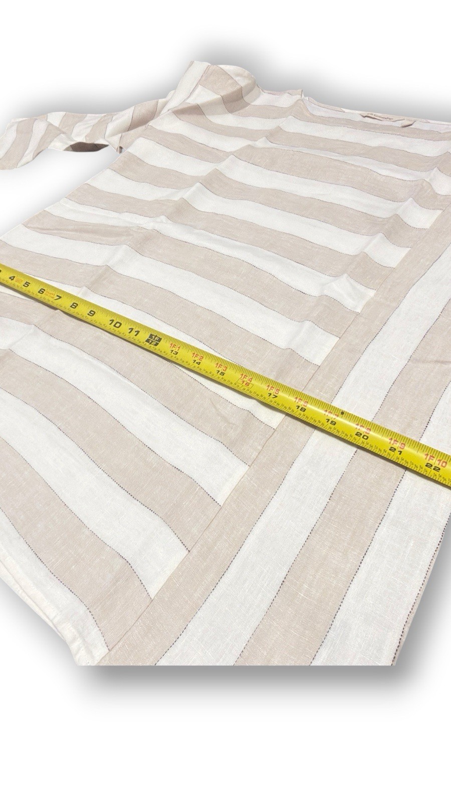 Soft Surroundings Striped Linen Tunic Top M 3/4 Tab Sleeves Beige Ivory