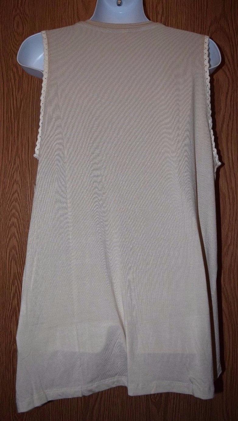 Womens Khaki Crochet Accent Run Way Girl Tank Top Shirt Size Large NWT NEW