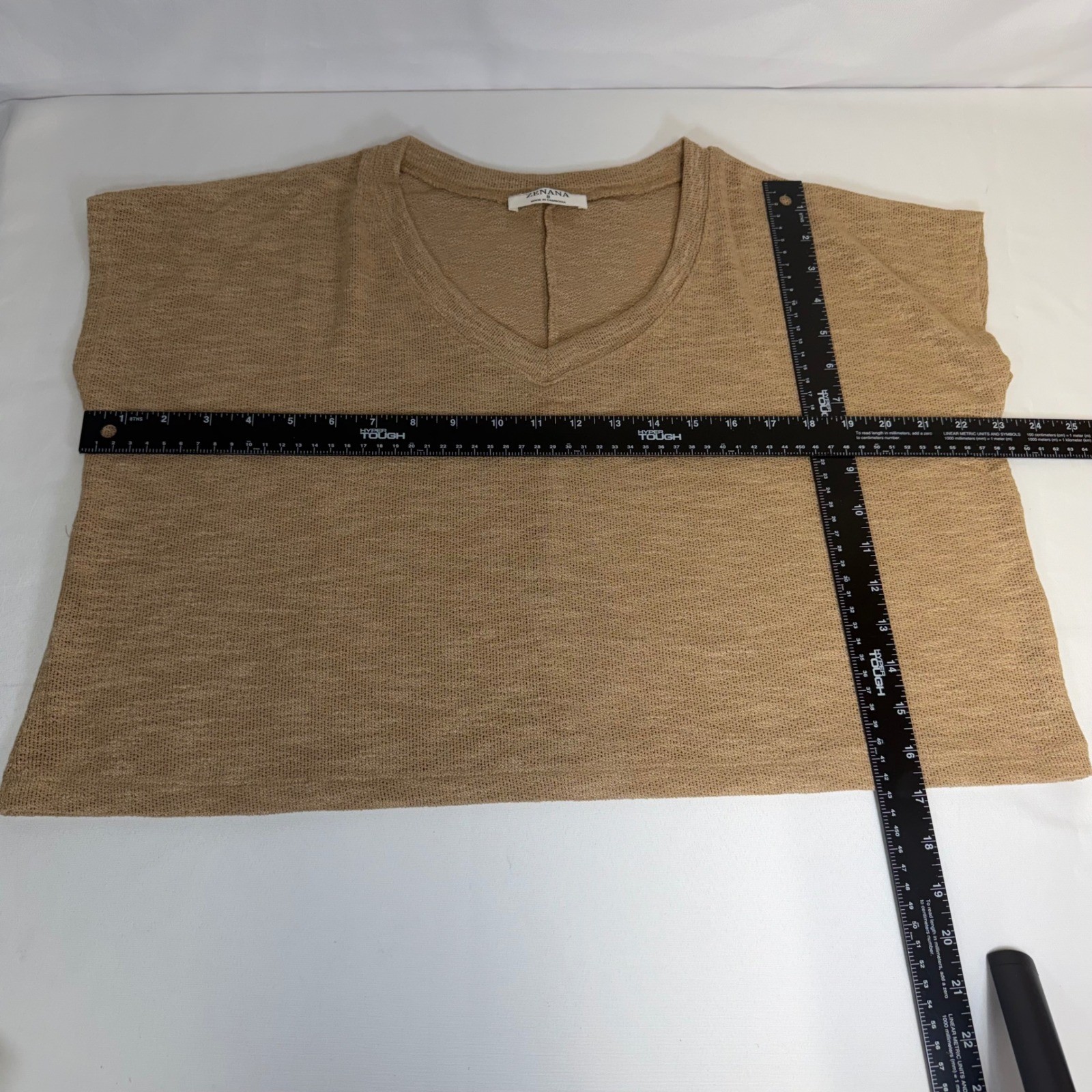 Zenana Tan Marl V-Neck Lightweight Knit Boxy Short Sleeve Top Cropped Small NWOT