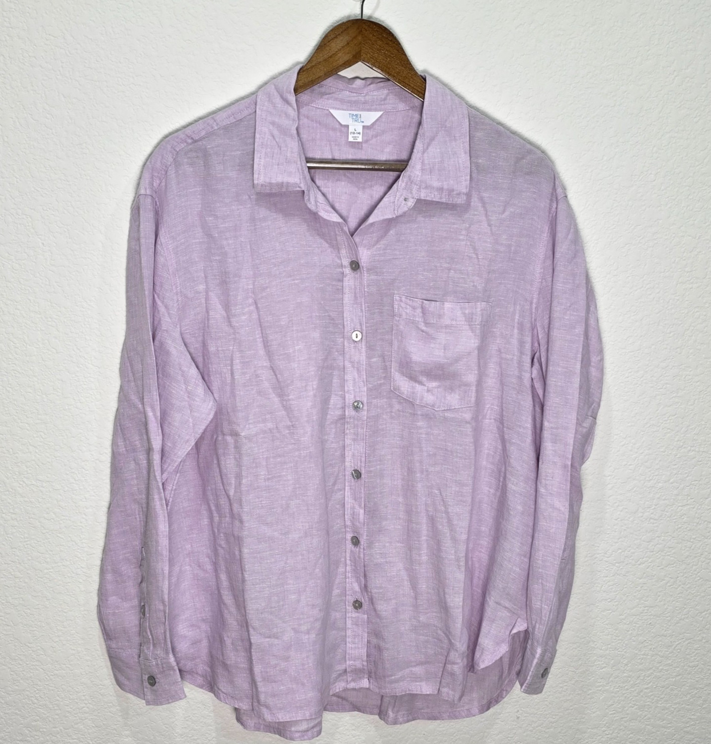 Linen Blend Oversized Button Down Shirt Lilac Purple Long Sleeve Top Large NWOT