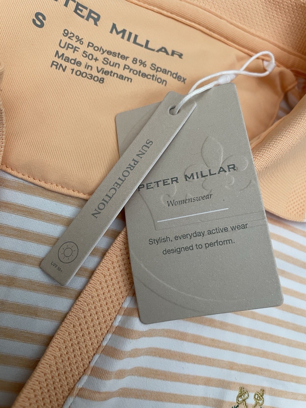 NWT Peter Millar Womens Betty Drop V Neck Striped Polo S Wicking UPF 50 $110