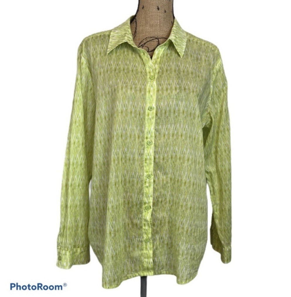Chico’s Patricia Top – Ikat Print Button Down Shirt XL / 16