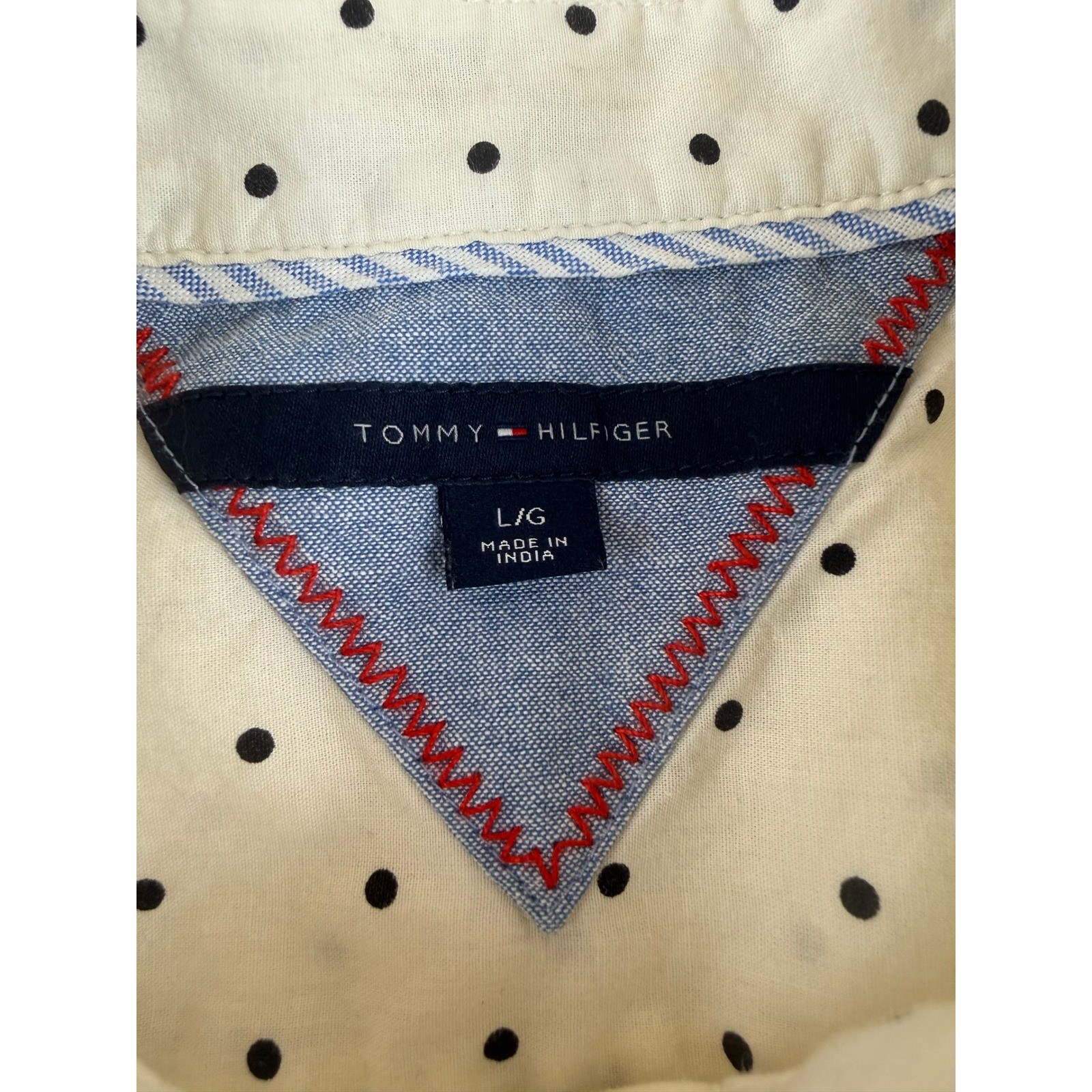 Tommy Hilfiger Large Classic Preppy Polka Dot Shirt Cotton Button Down