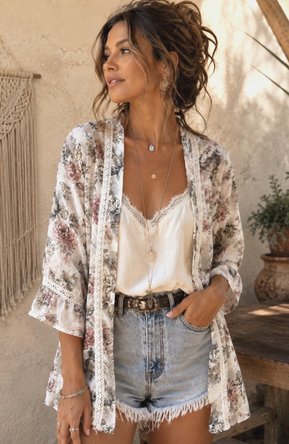 Live 4 Truth Womens Sheer Floral Crochet Open Kimono Size L Feminine Boho Beach