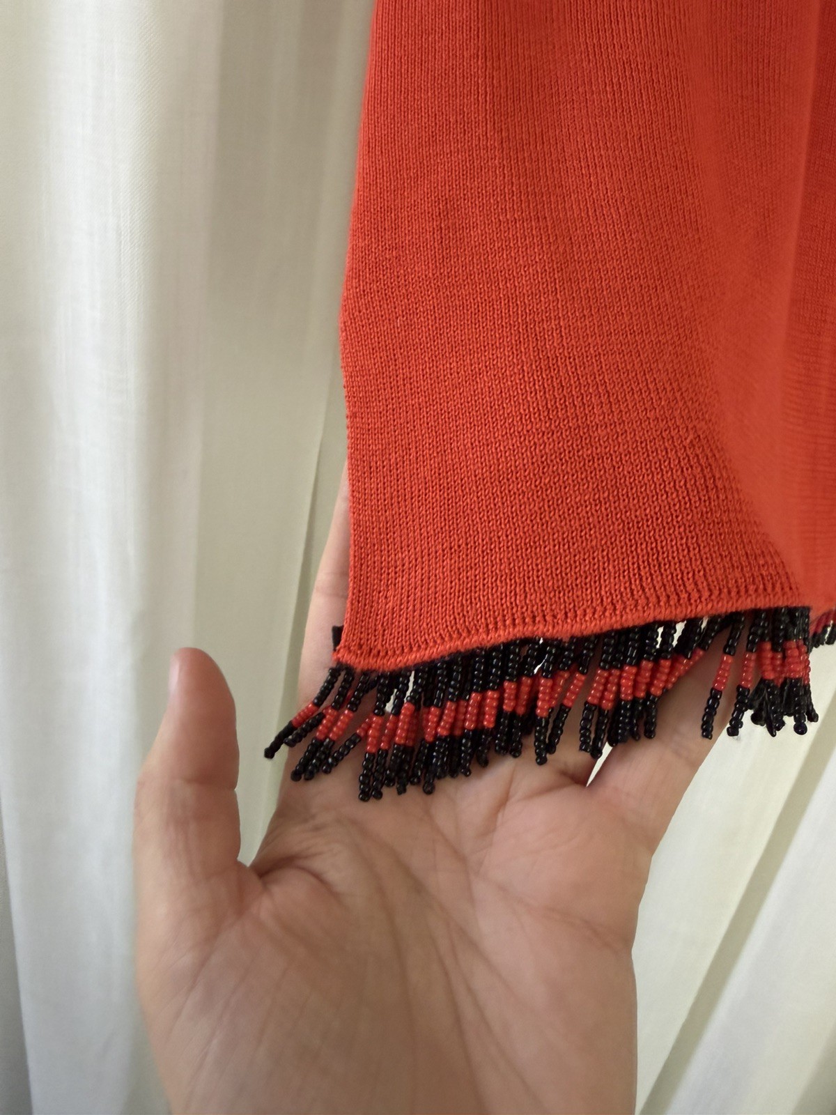 Vintage Clio Silk Beaded Fringe Top Orange Silk Blend Boho