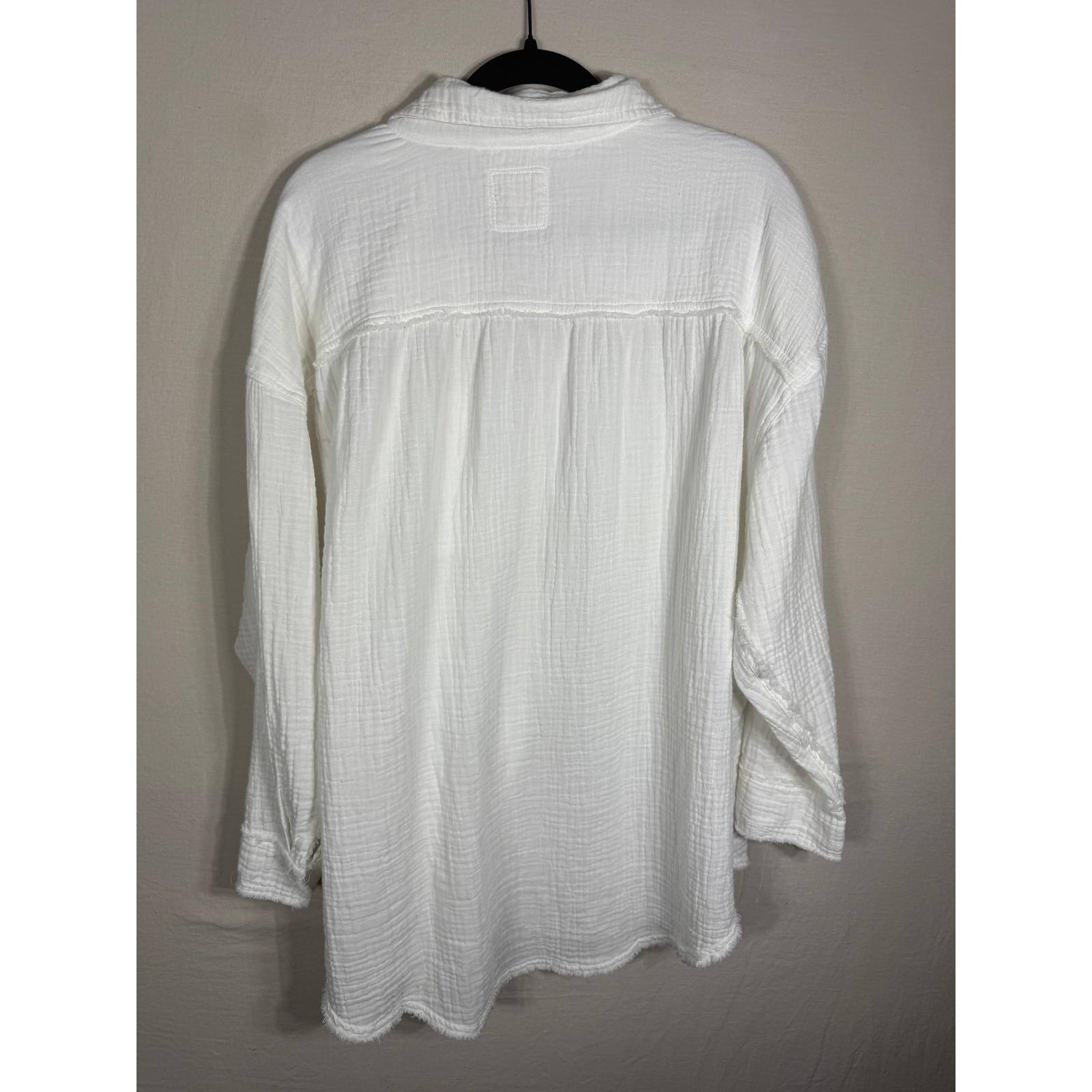 Aerie White Cotton Double Gauze Button Down Shirt Oversized Frayed Hem XL