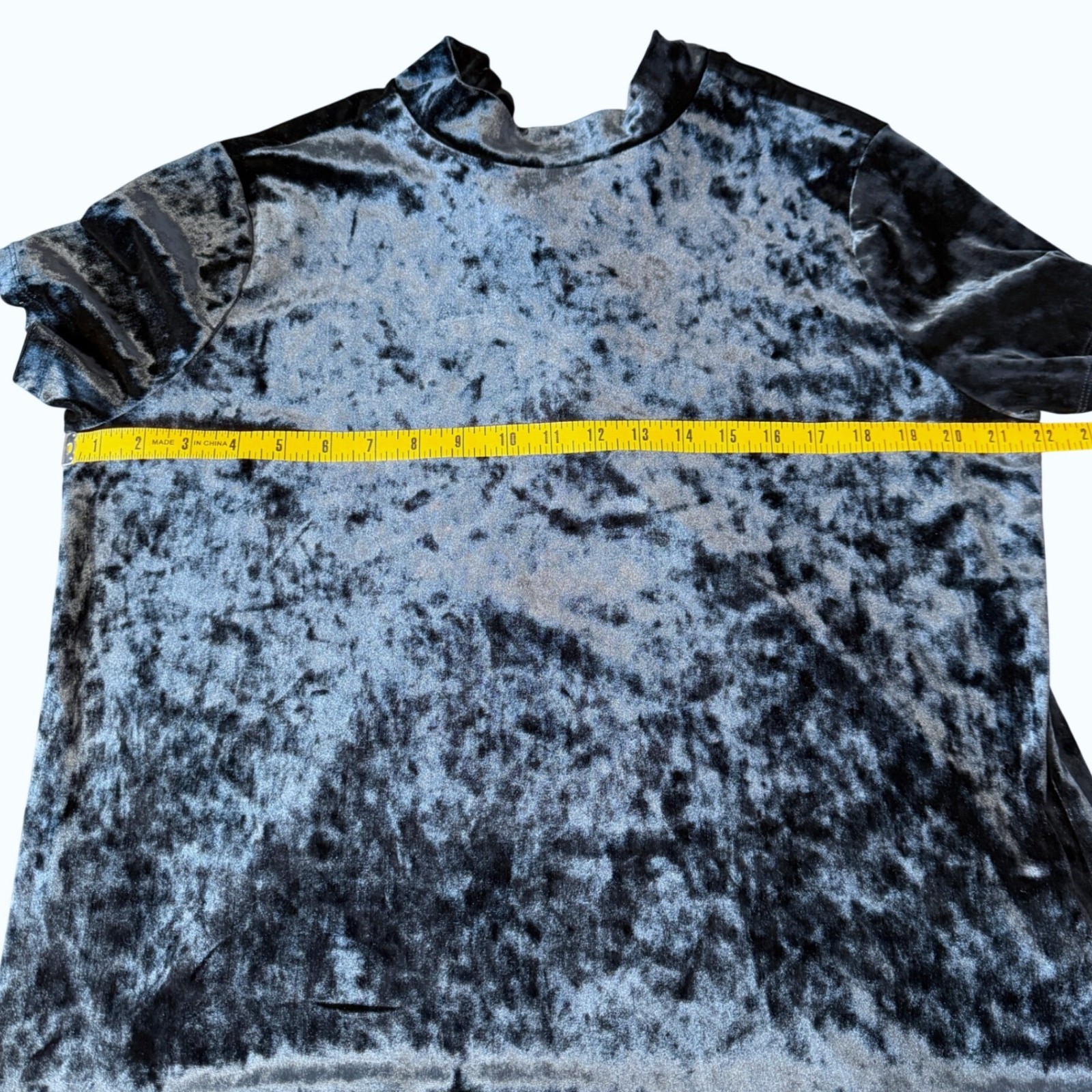 14th & Union Crushed Velvet Top Womens L Dark Blue Tie Mock Neck Whimsigoth