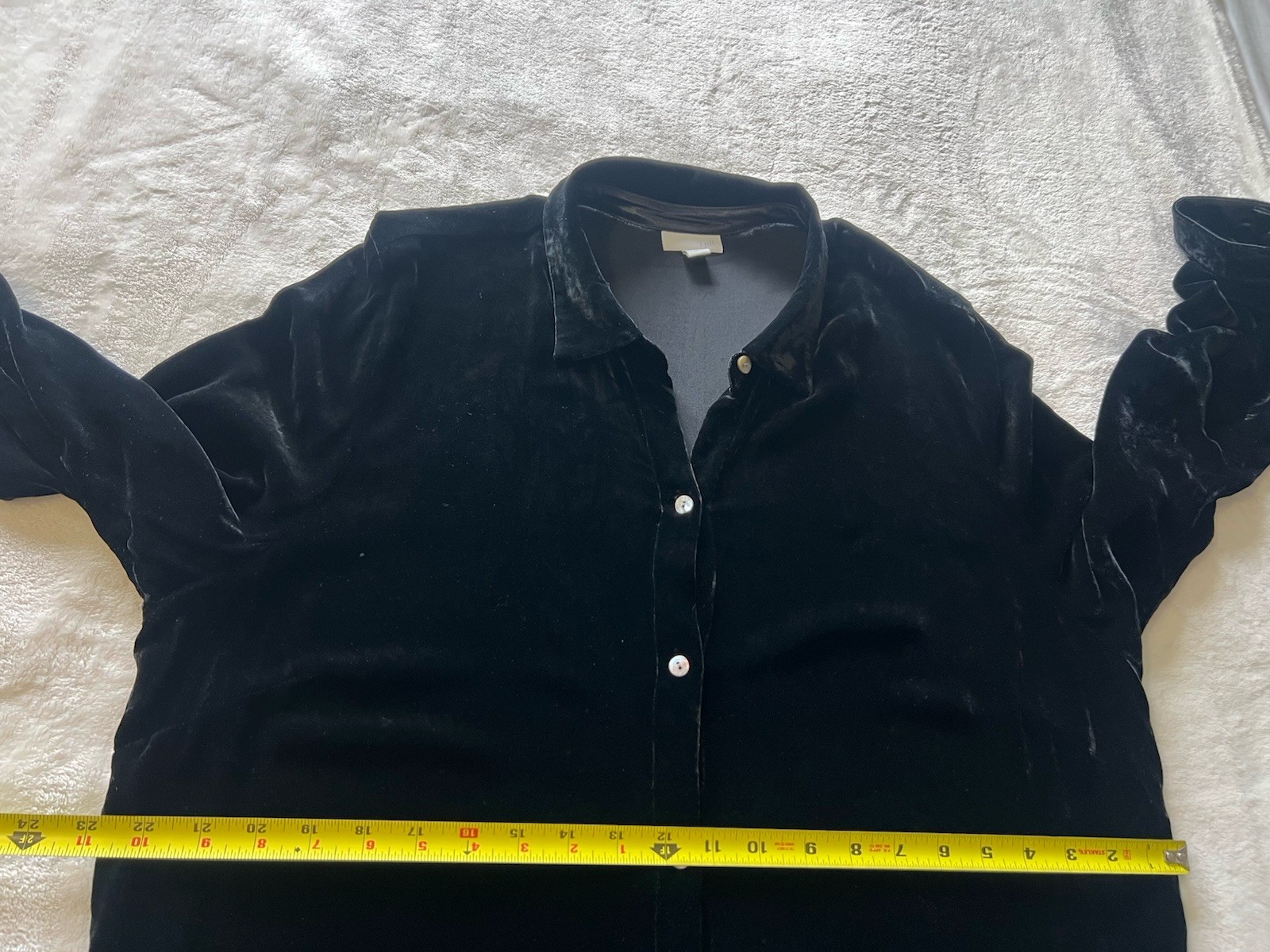 J Jill Top Womens L Tall Black Velvet Button Up Long Sleeve Tunic Silk Blend