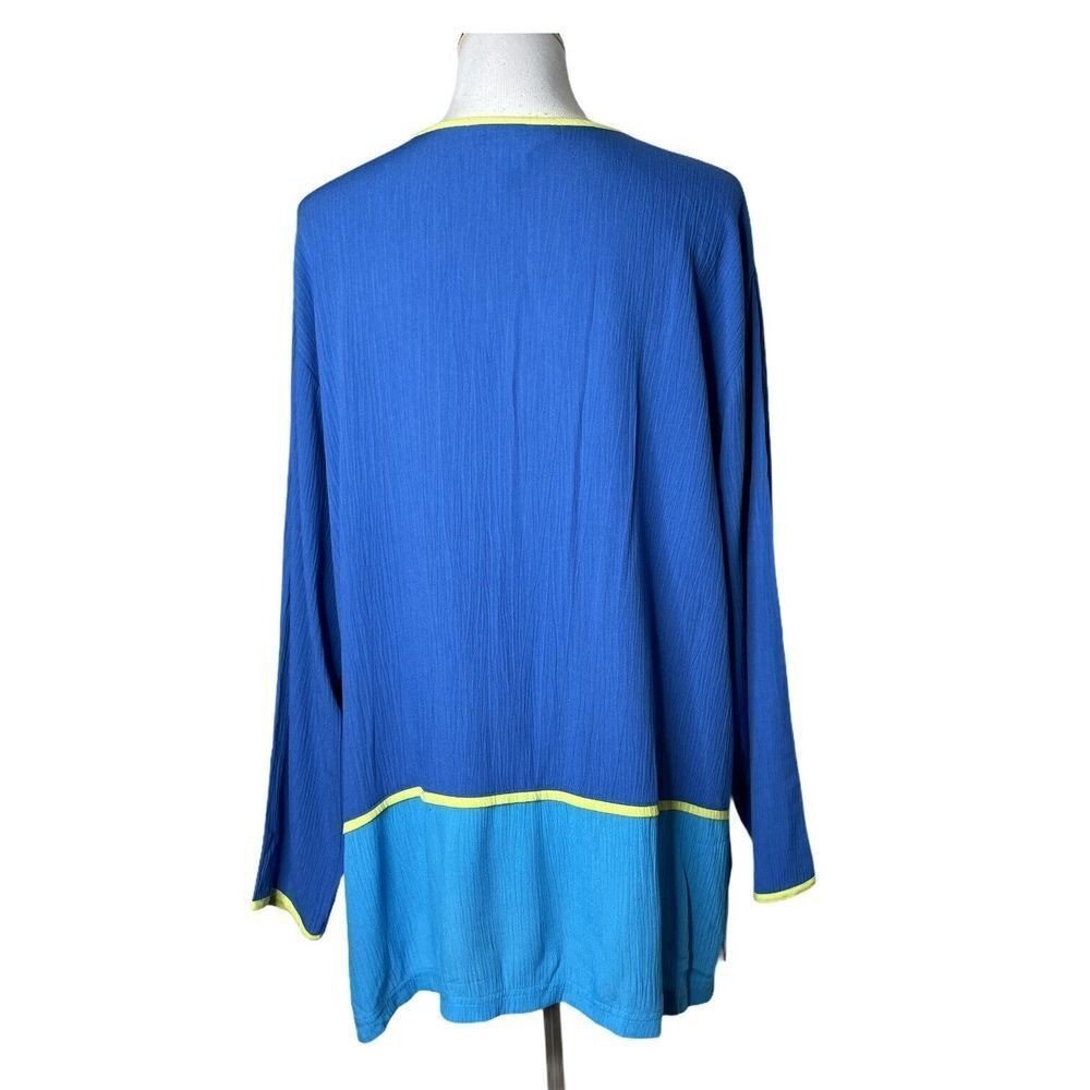 Diane Von Furstenberg Color Authority Crinkle Tunic Top Size L Colorblock Blue