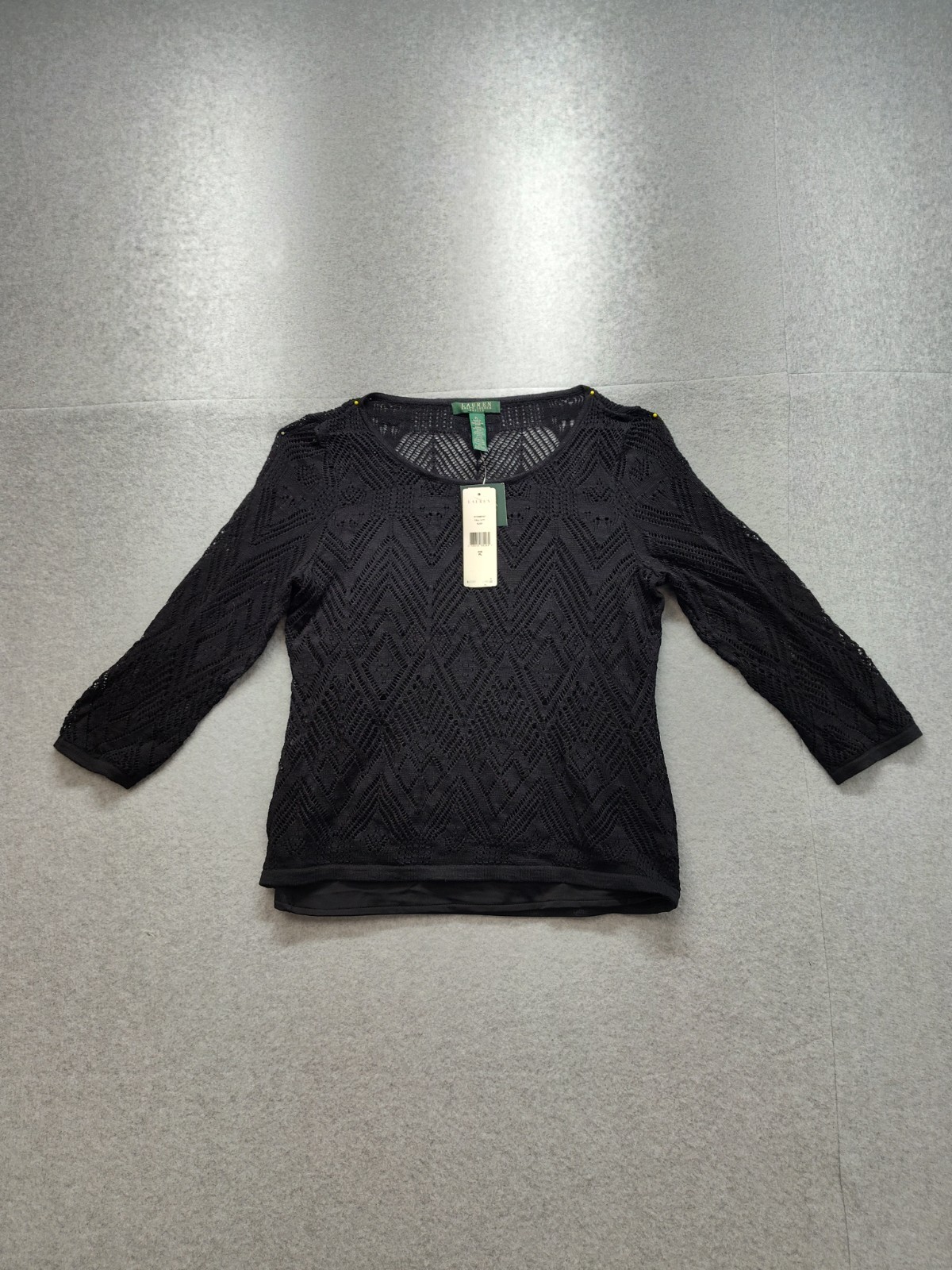 Lauren Ralph Lauren Womens Top PL Black Round Neck 3/4 Sleeve Classic Designer