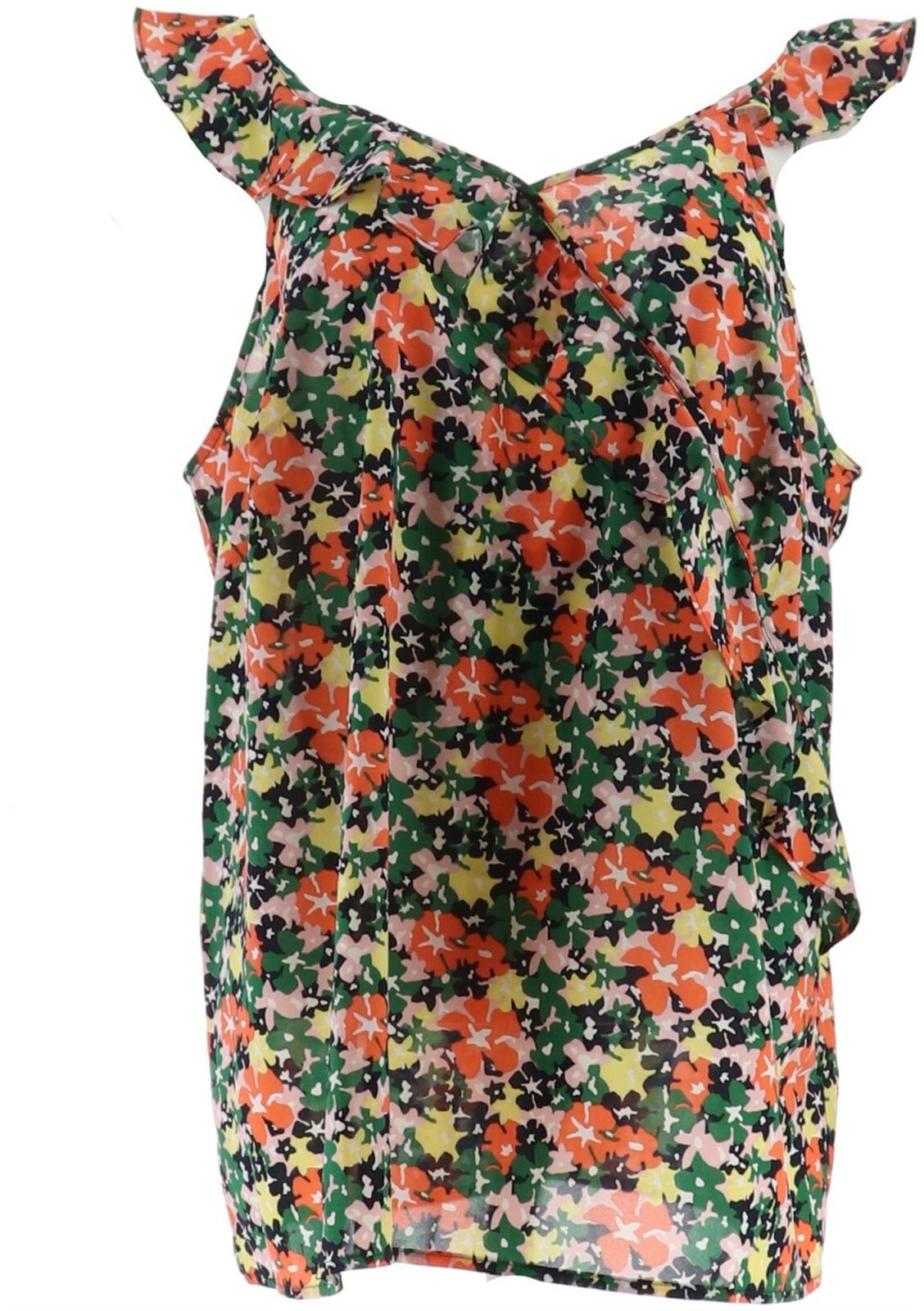 Du Jour Printed Ruffle Tank BrtGrn YelMulti M NWOT (40)