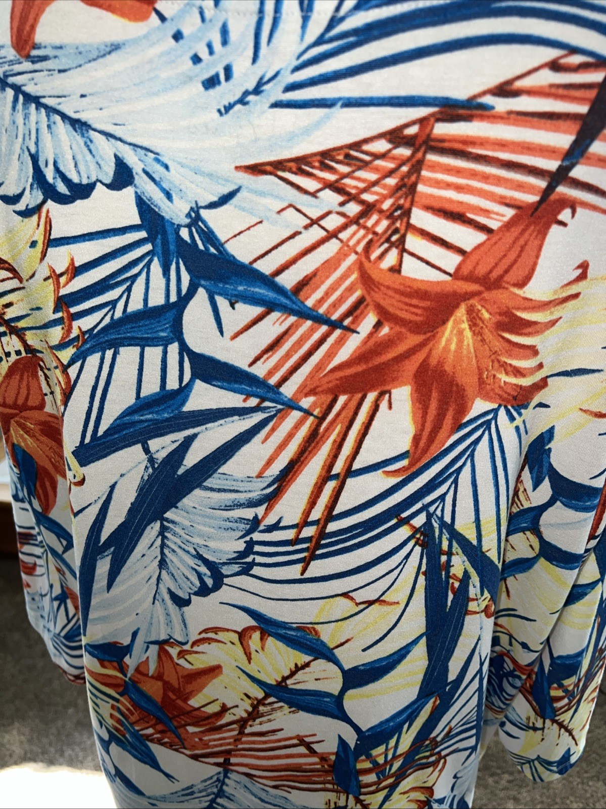 Palm Grove 1X Multi Color Tropical Print Pullover Top 3/4 Slvs 95% Rayon