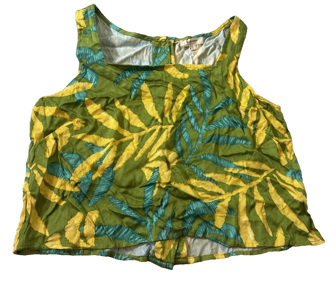 Haute Hippie Tropical Leaf Print Crop Top Tank in Green Size S Button Back NEW
