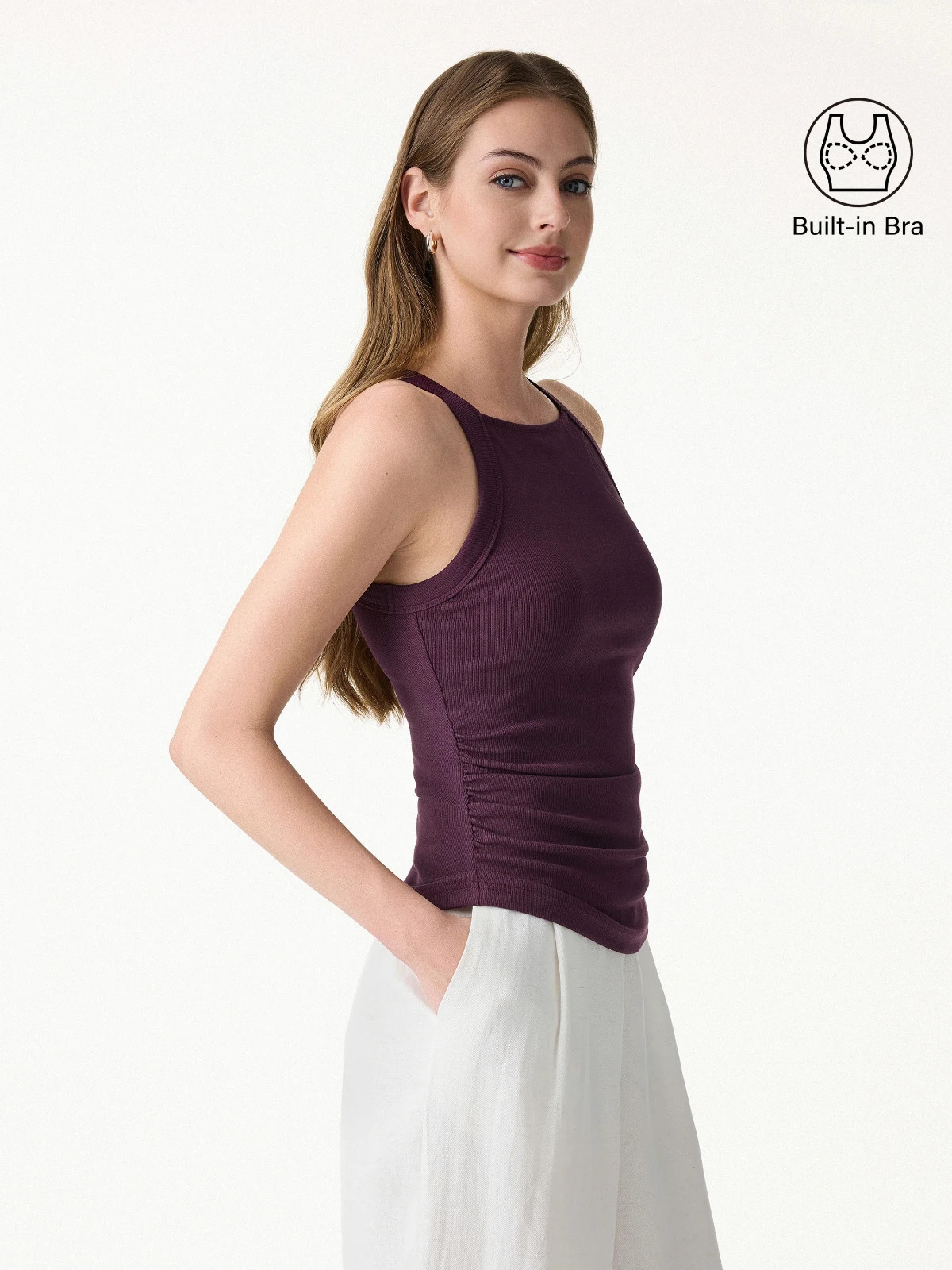 OGL Plantive Chic Square Neck Ruched Rib Bra Tank – Black