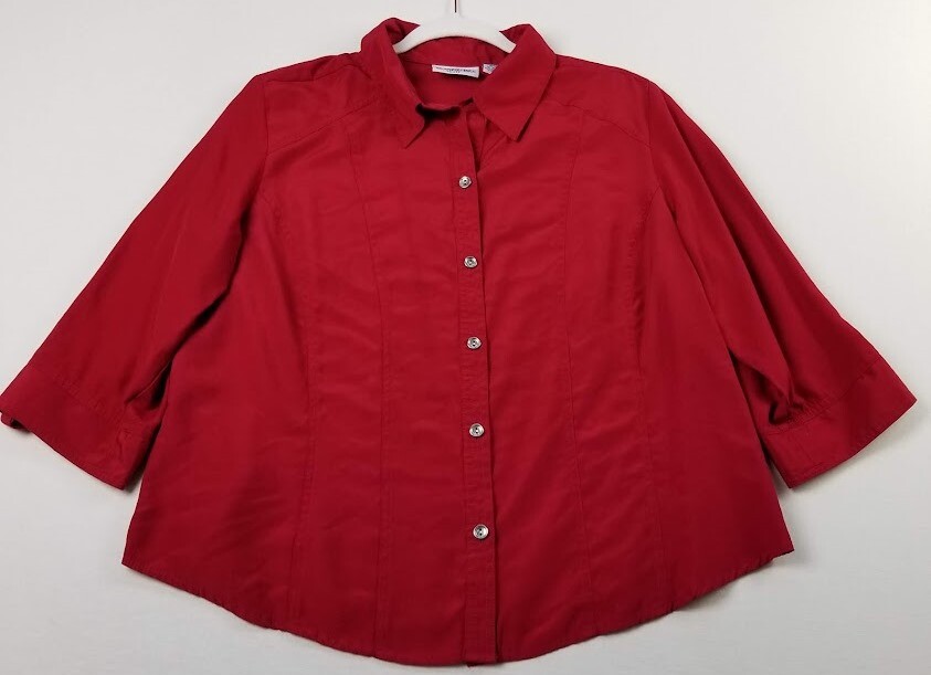 Joanna Button Up Shirt Women PXL Petite Extra Large Red 3/4 Sleeves Casual Work