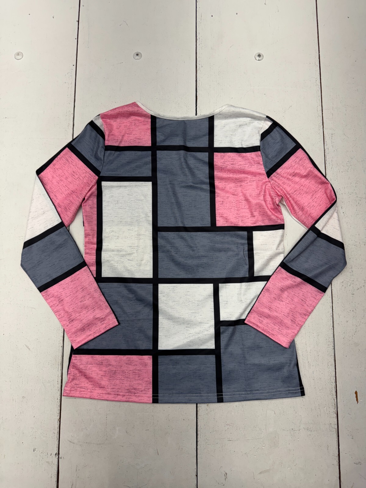 Shein Pink Gray White Geometric Print Long Sleeve Shirt Womens Size Small
