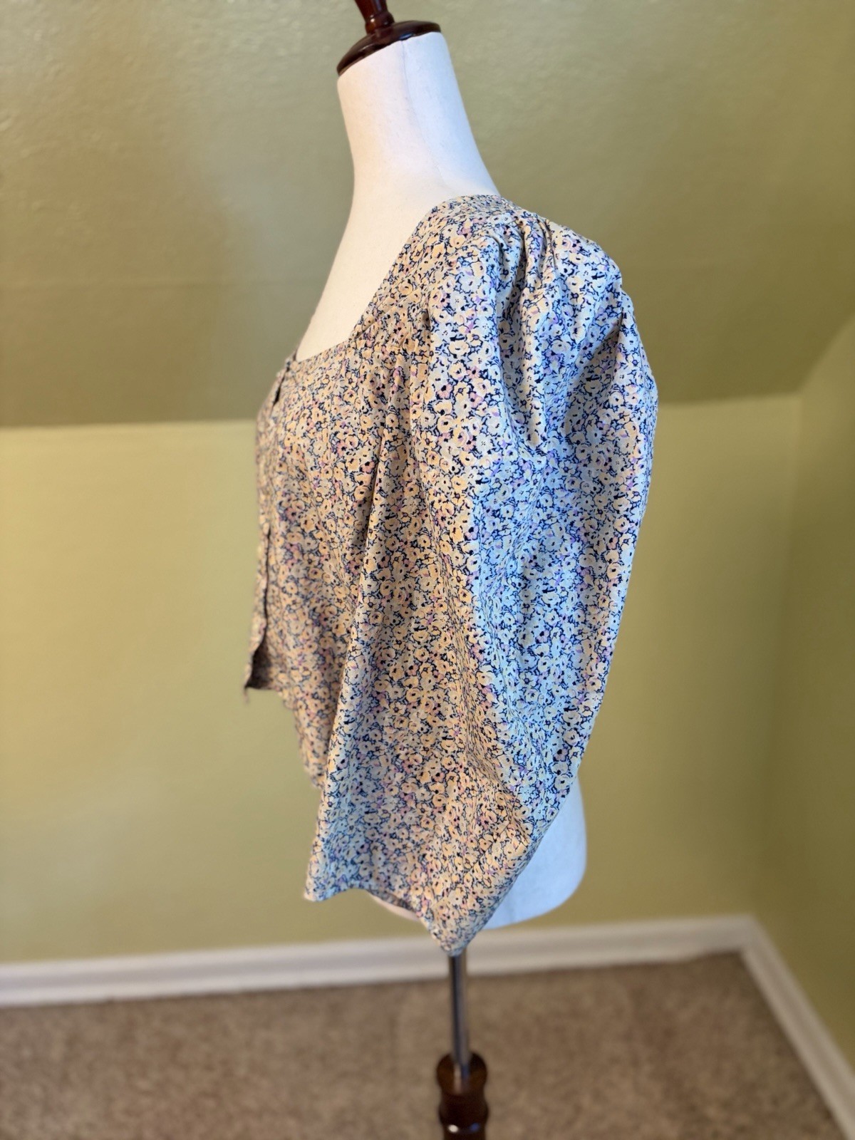 Levi’s Floral Puff Sleeve Square Neck Crop Top Blouse XL Boho Festival Cottage