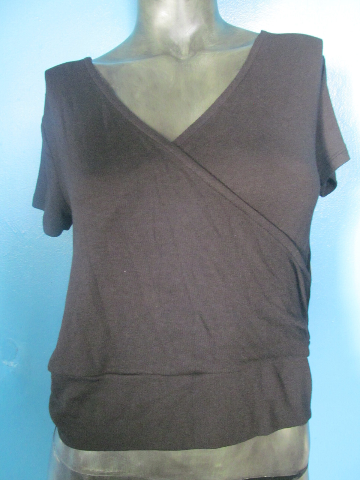 Women’s GAP Short Sleeve Crop Wrap Top Shirt Black Petite M