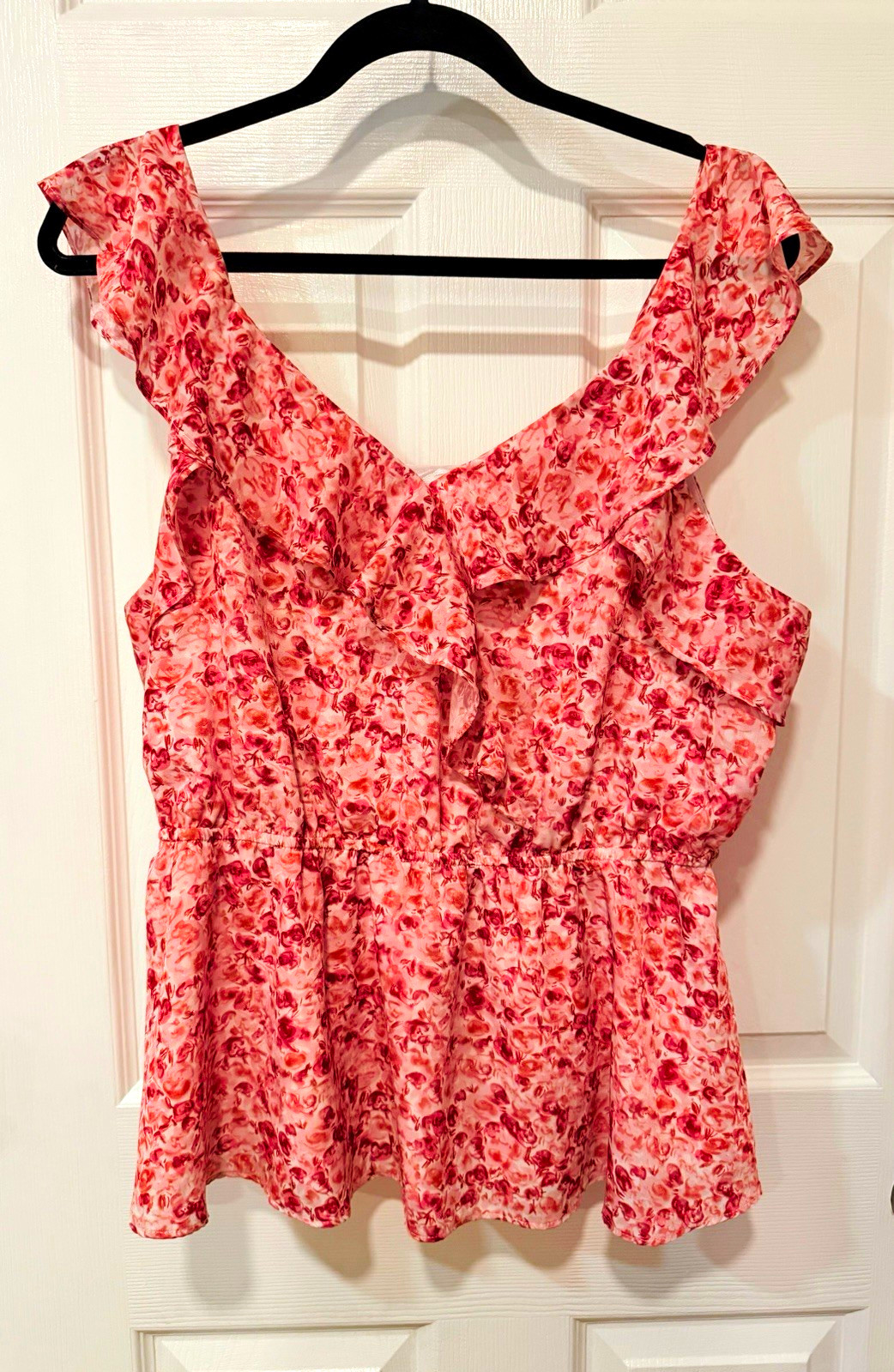 Grace Karin Women’s Pink Floral Ruffle Square Neck Sleeveless Blouse XL