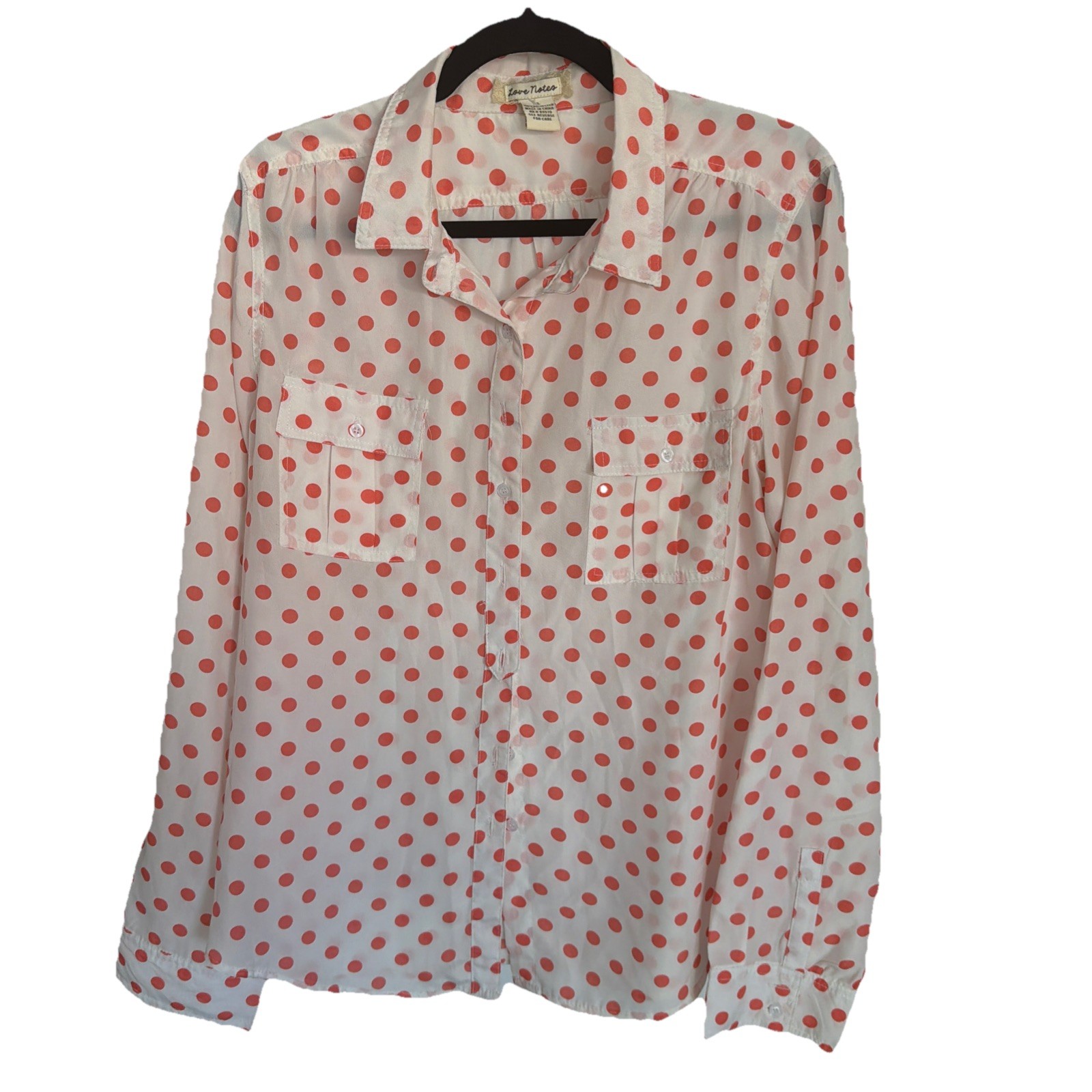 Love Notes Classic White & Pink Long Sleeve Button Front Shirt XL