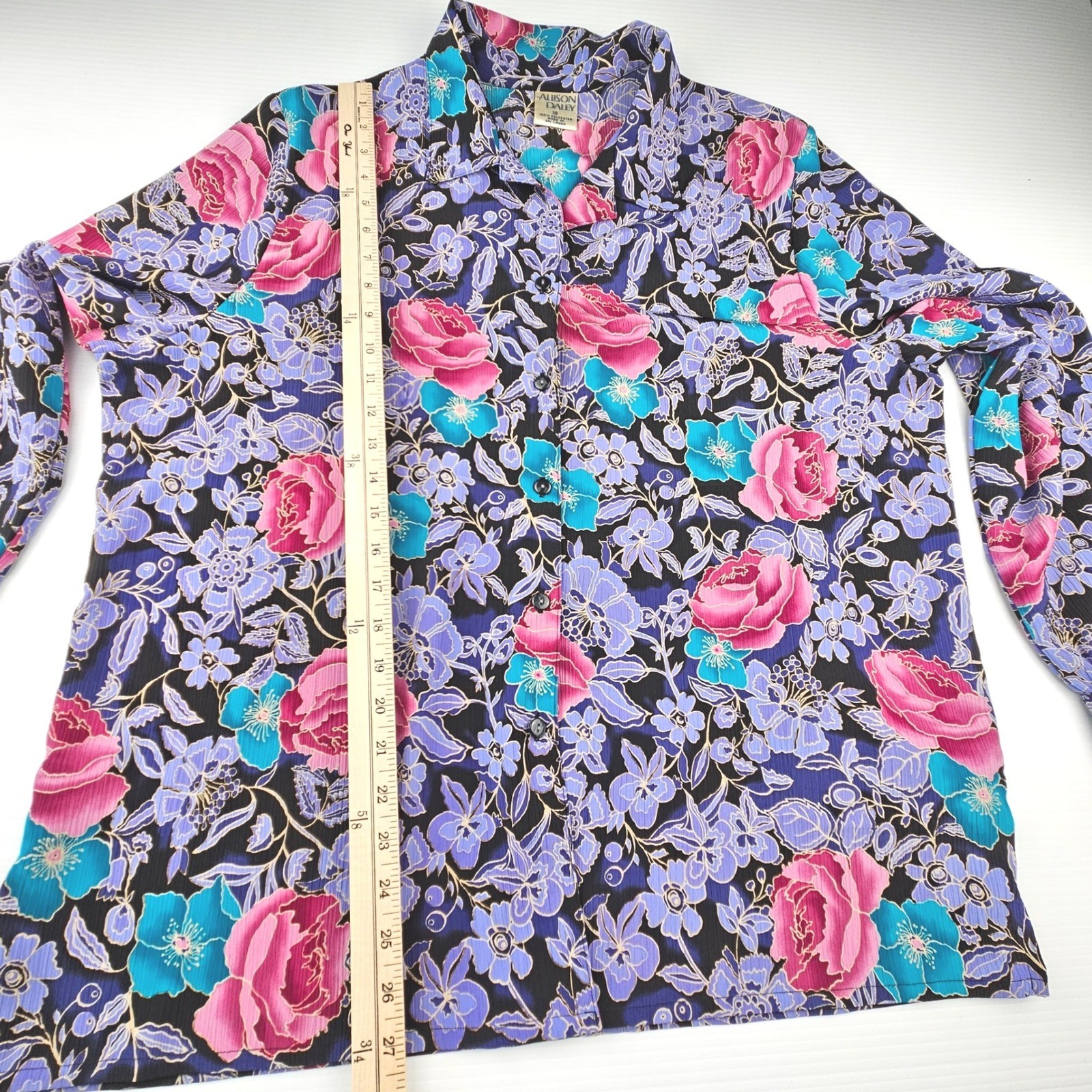 Allison Daley Vintage 80s 90s Floral Button Up Blouse Purple Pink Teal Plus 18