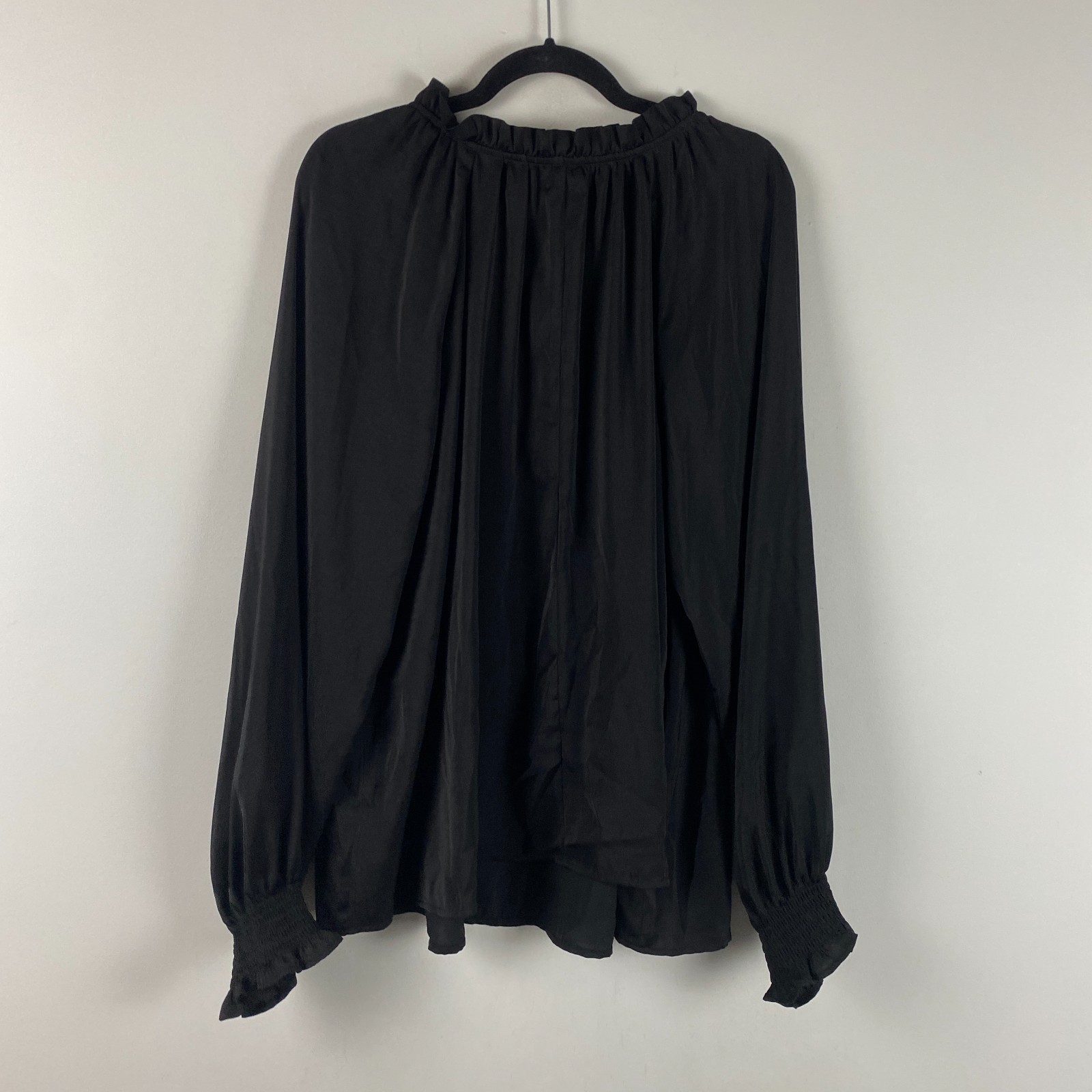 Torrid Satin Tie-Front Peasant Blouse Size 2X Black Ruffle Popover