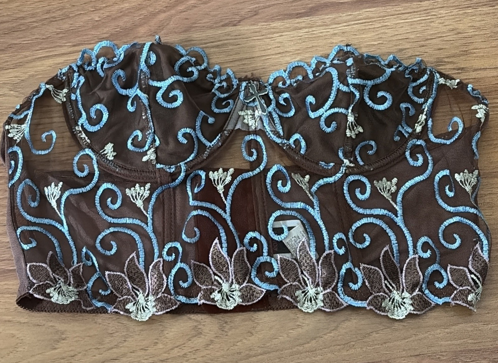 Women’s Strapless Bustier/Corset by Romwe Brown with Embroidery Size Large